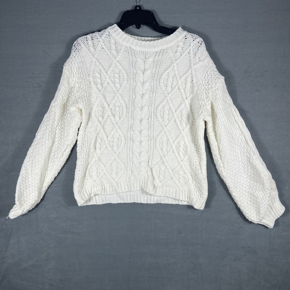 SHEIN‎ Women's White Cable Knit Crew Neck Long Sleeve Pullover Sweater Size M